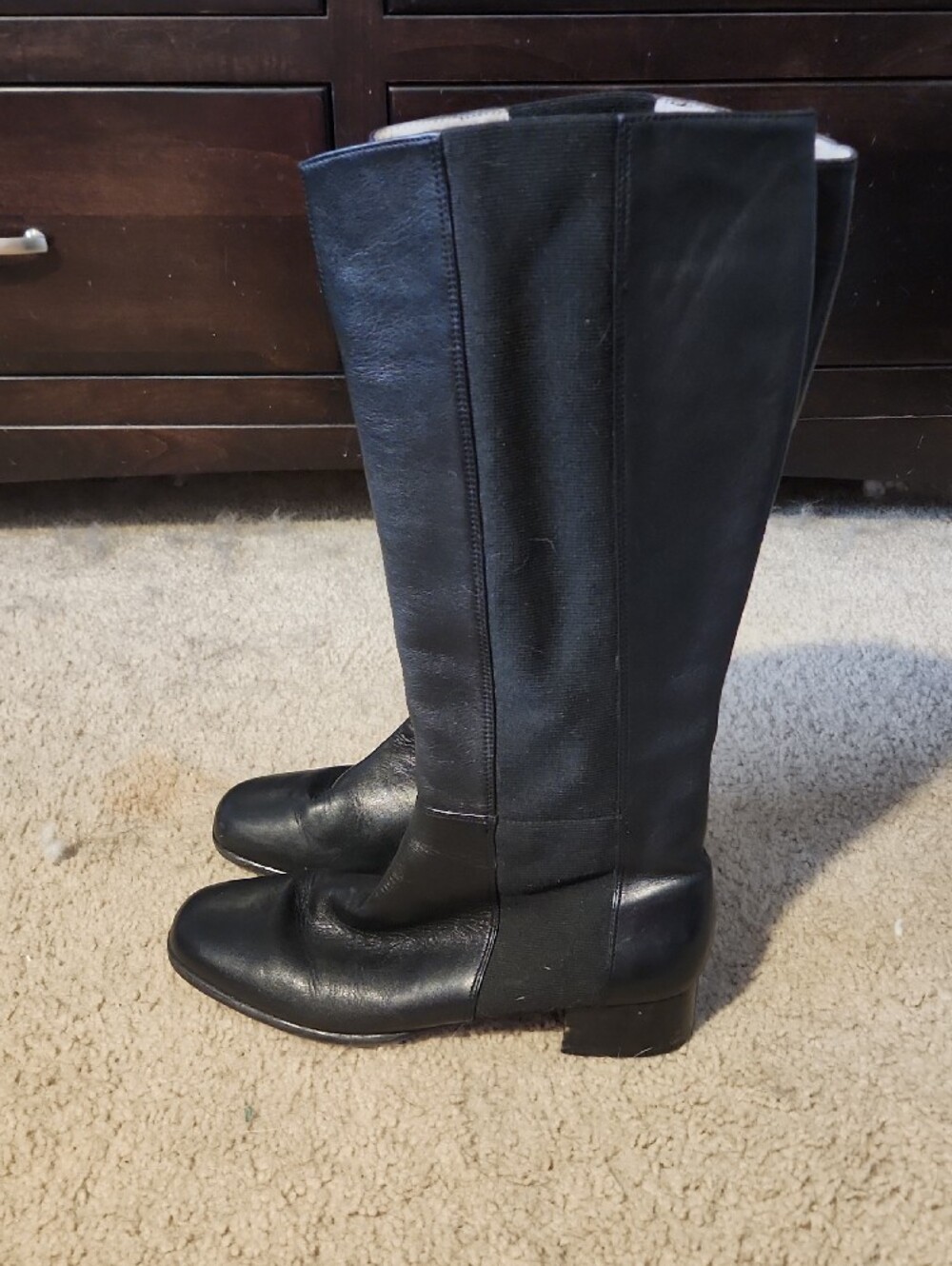 Ros Hommerson Black Leather Stretch Calf Knee-High Heeled Boots Sz. 10 Narrow - Picture 5 of 11
